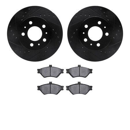 Dynamic Friction Company Front Brake Rotors Drilled and Slotted Black with 5000 Advanced Brake Pads - 8502-56058